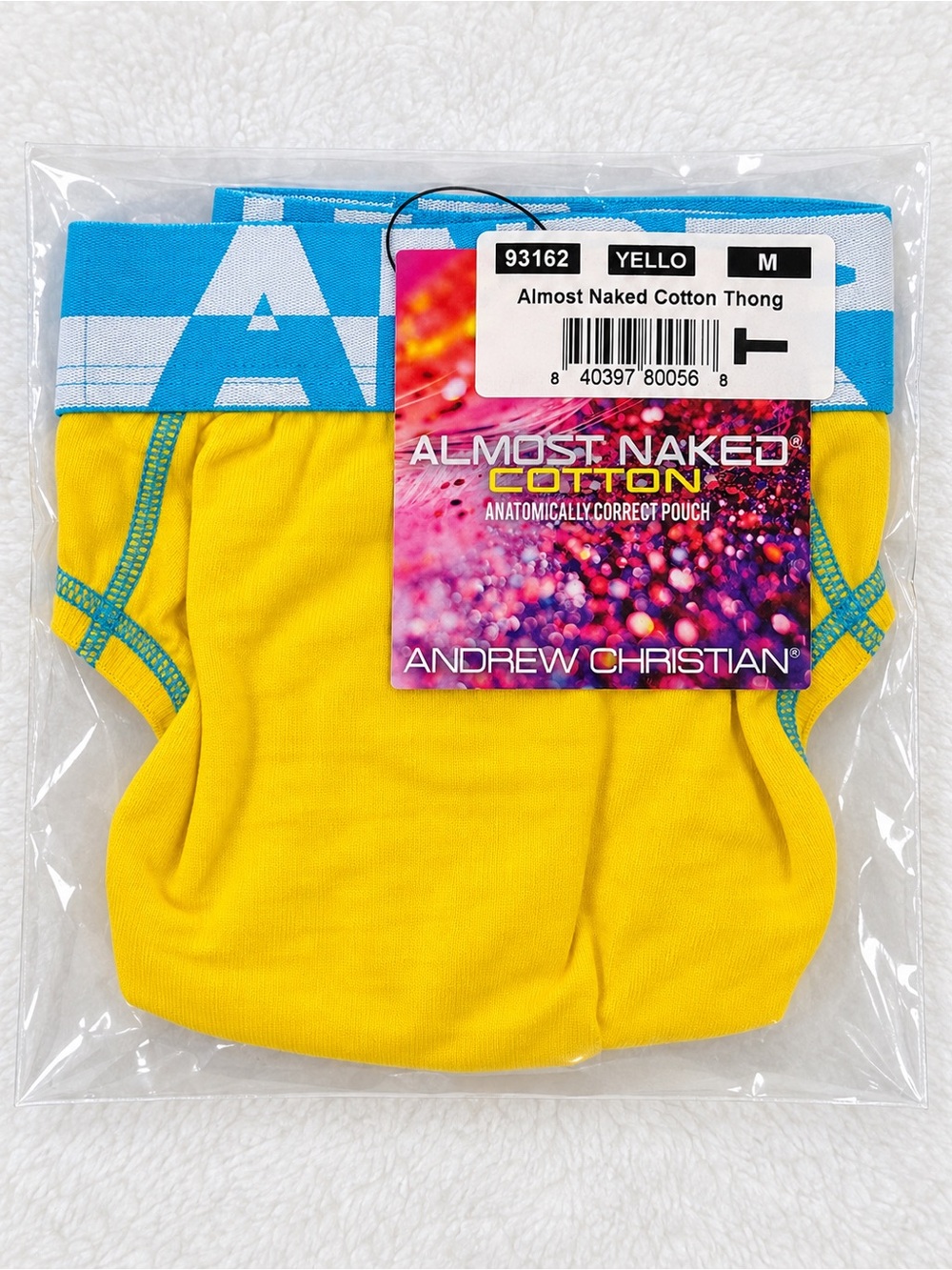Andrew Christian Almost Naked Cotton Thong Yellow Men’s M NWT Discontinued
